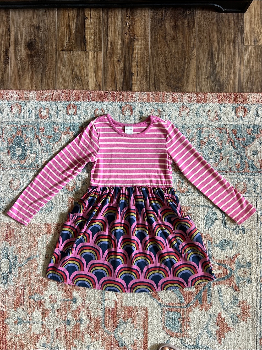 Hanna Andersson Long Sleeved Rainbow Skater Dress Girls 6-7